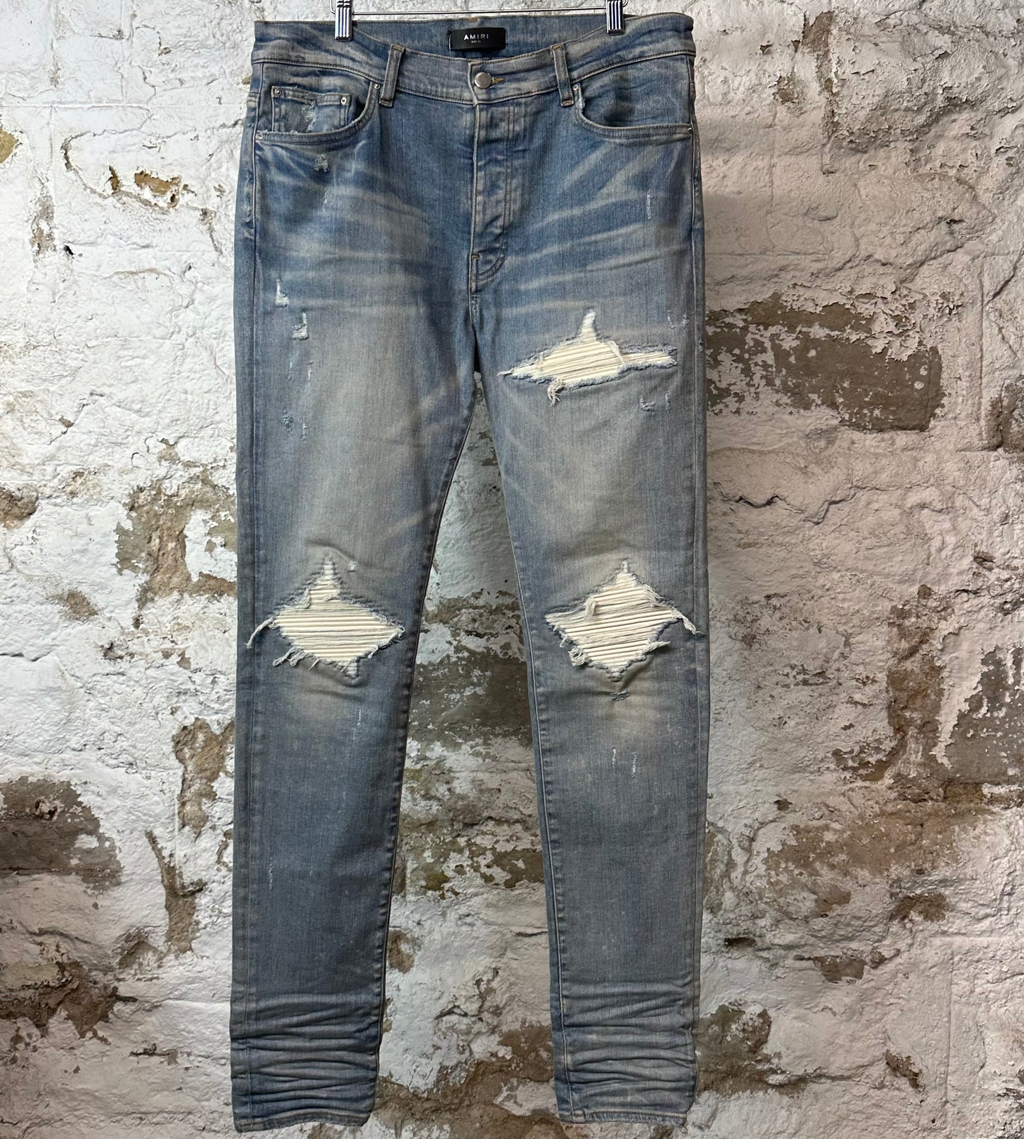 Amiri MX1 Cream Suede Blue Denim Jeans Sz 36