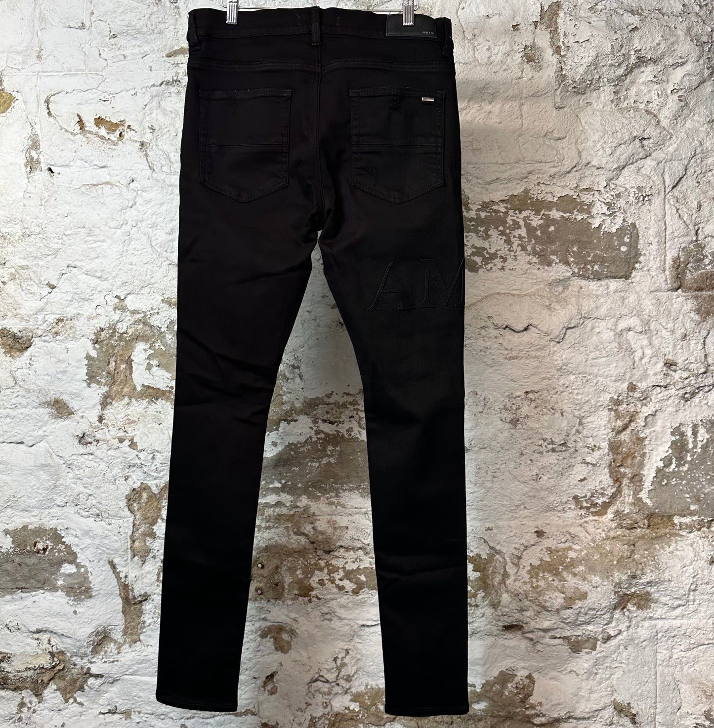 Amiri Black Suede Spell Black Denim Jeans Sz 33