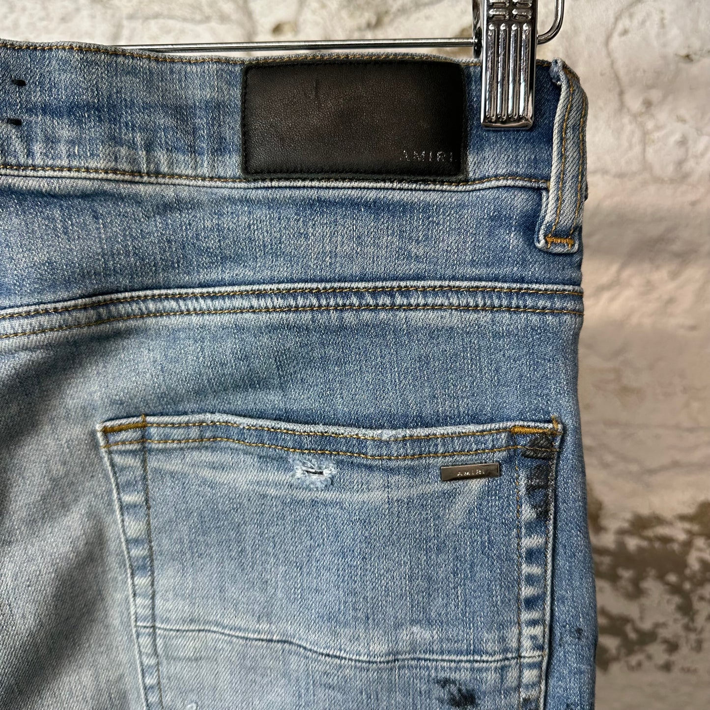 Amiri Paint Splatter Flare Blue Denim Jeans Sz 33