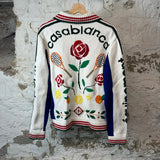 Casablanca Racket Logo White Knit Zip Sweater Sz L