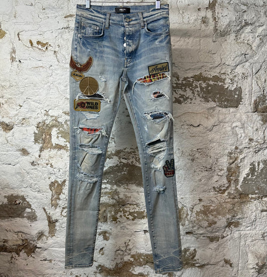 Amiri MX1 Biker Patches Blue Denim Jeans Sz 29