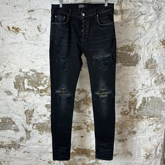 Amiri MX1 Camo Patch Faded Black Denim Jeans Sz 32