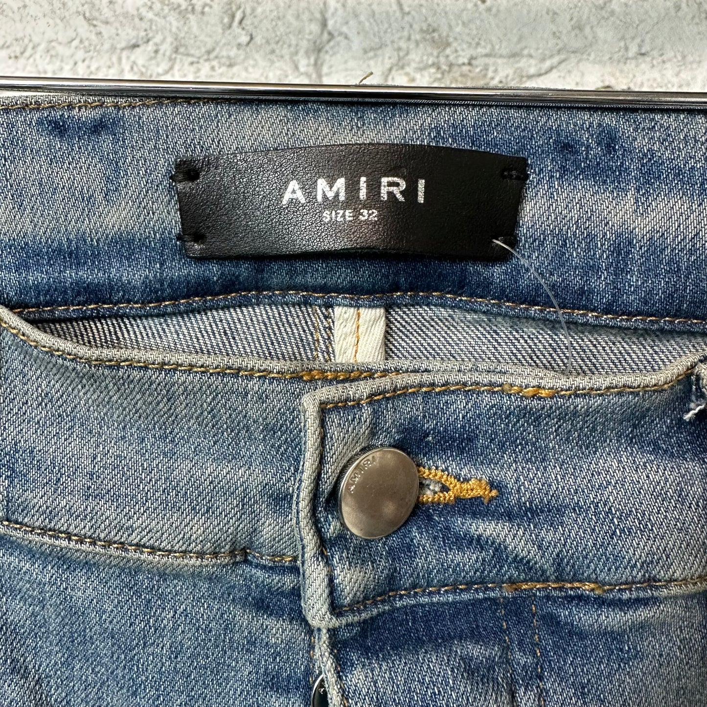 Amiri Felt Varsity Patch Blue Denim Jeans Sz 32