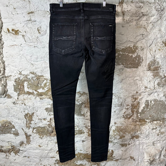 Amiri Varsity 22 Patch Black Denim Jeans Sz 34