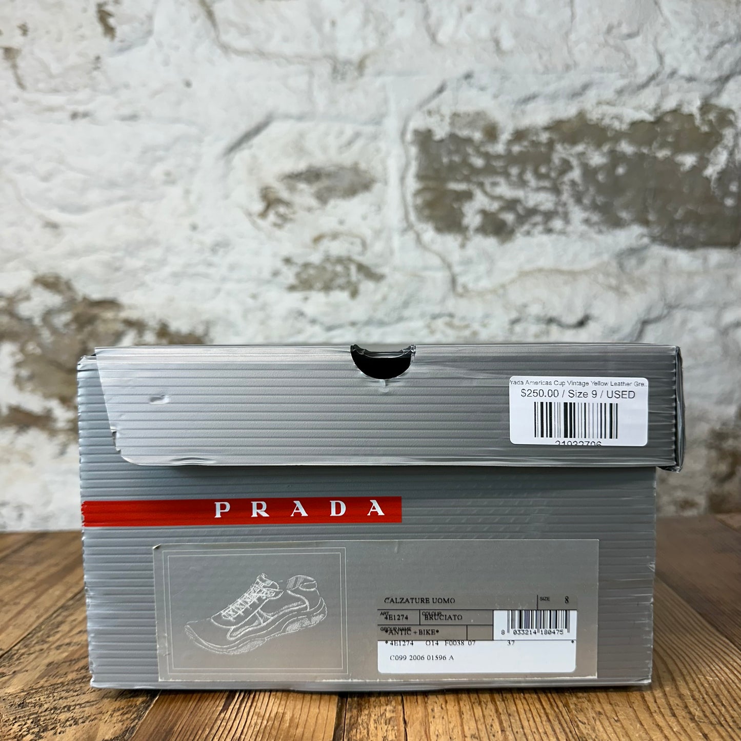 Prada Americas Cup Vintage Yellow Leather Grey Sneaker Sz 9