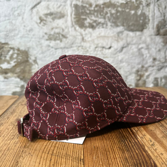 Gucci Red GG Monogram Maroon Hat Sz L