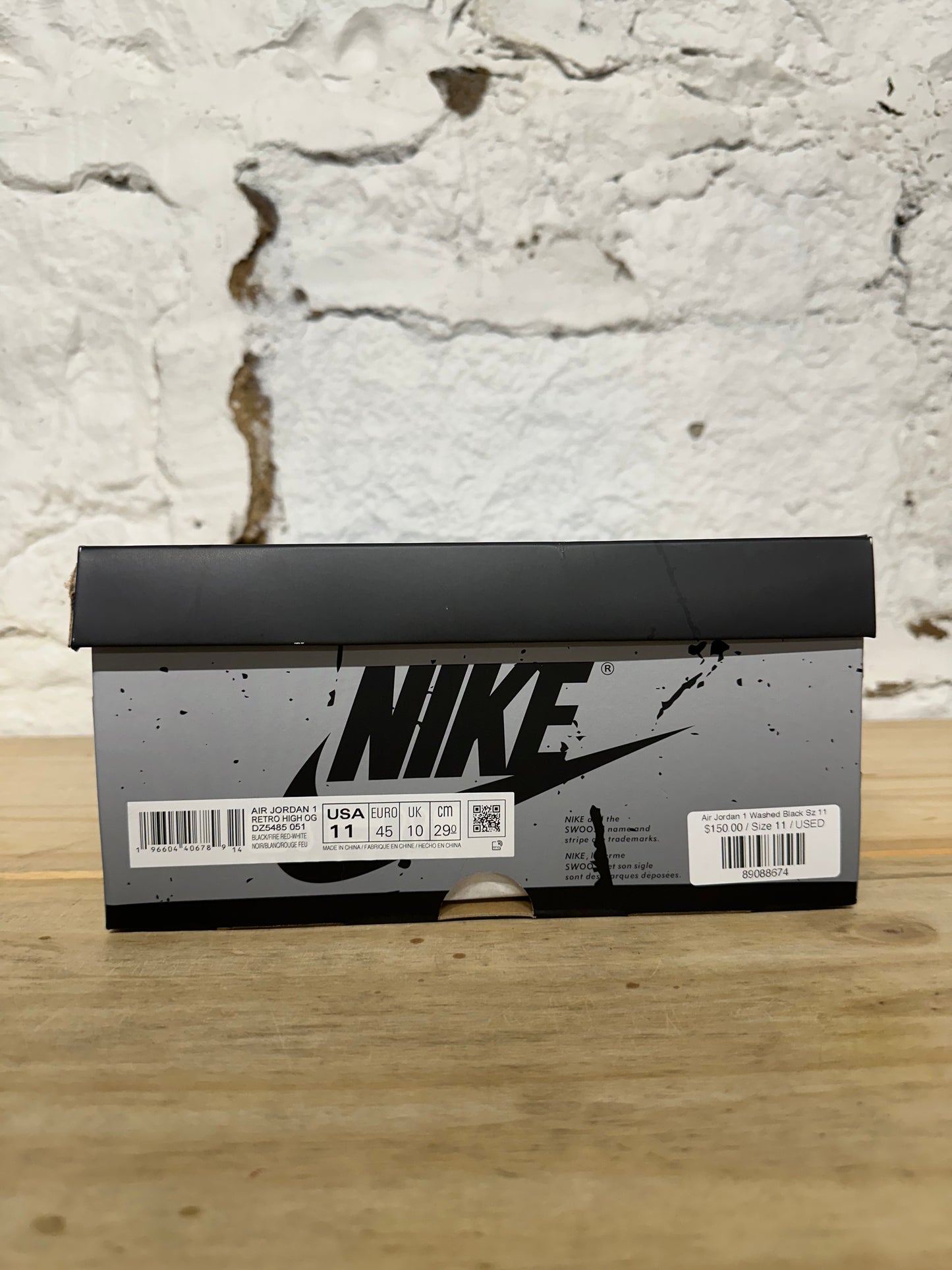 Air Jordan 1 Washed Black Sz 11