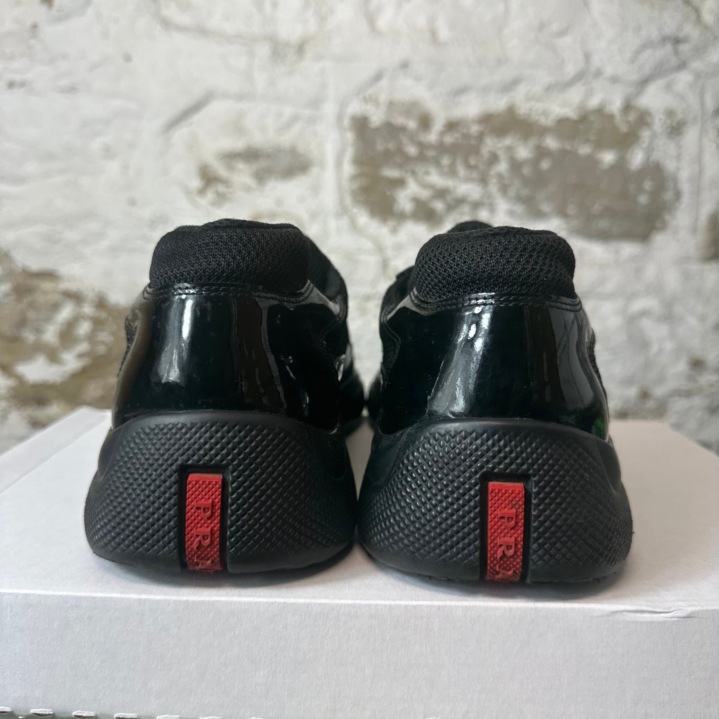 Prada Americas Cup Triple Black Patent Sneaker Sz 9.5