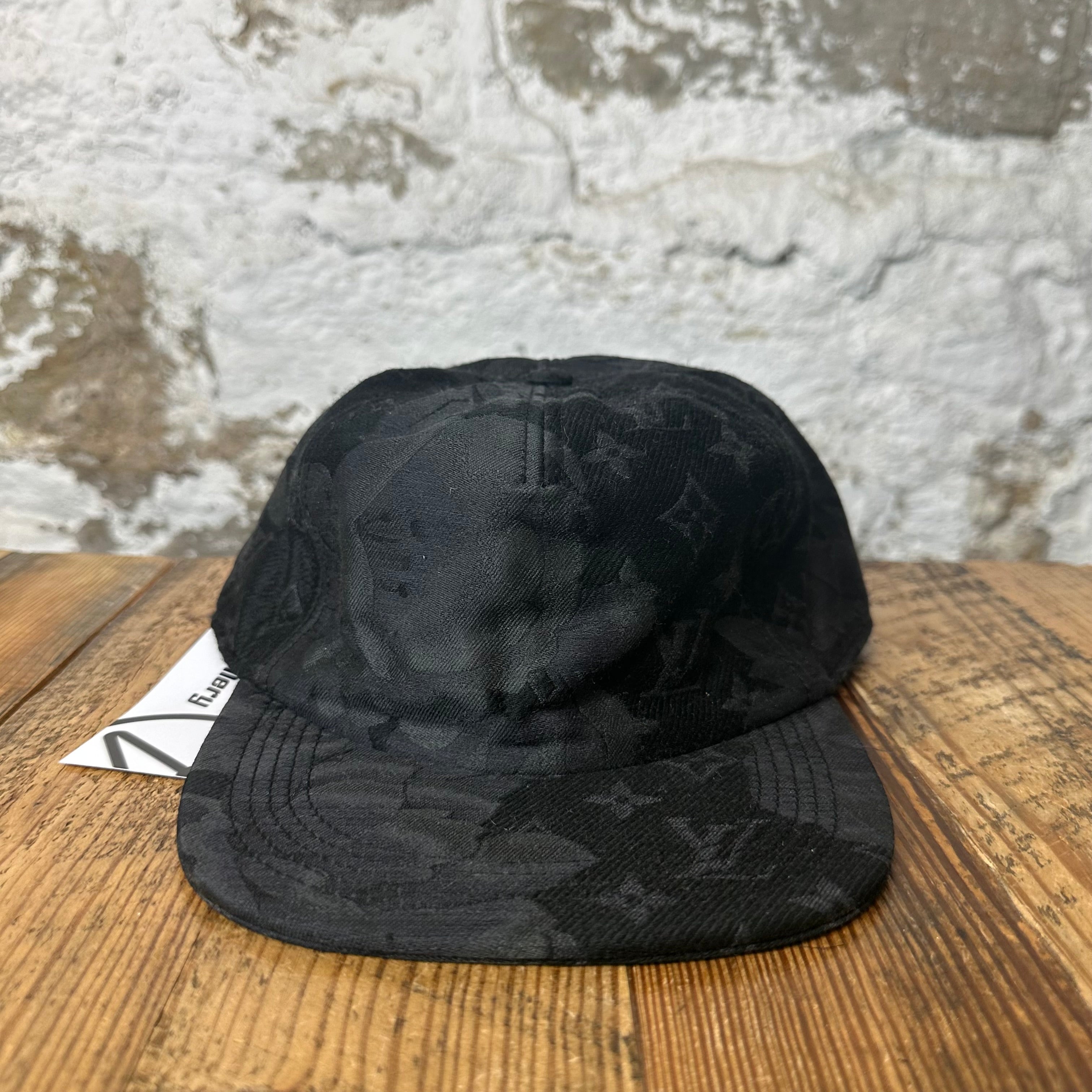 Louis Vuitton Black Grey Floral Monogram Hat Sz L
