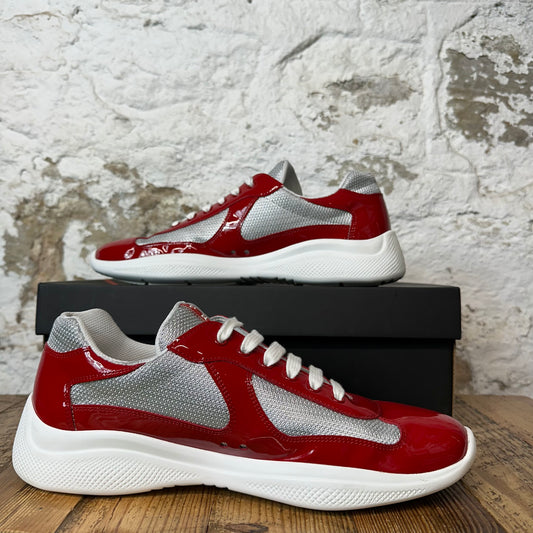 Prada Americas Cup Red Patent Gray White Sneaker Sz 10.5