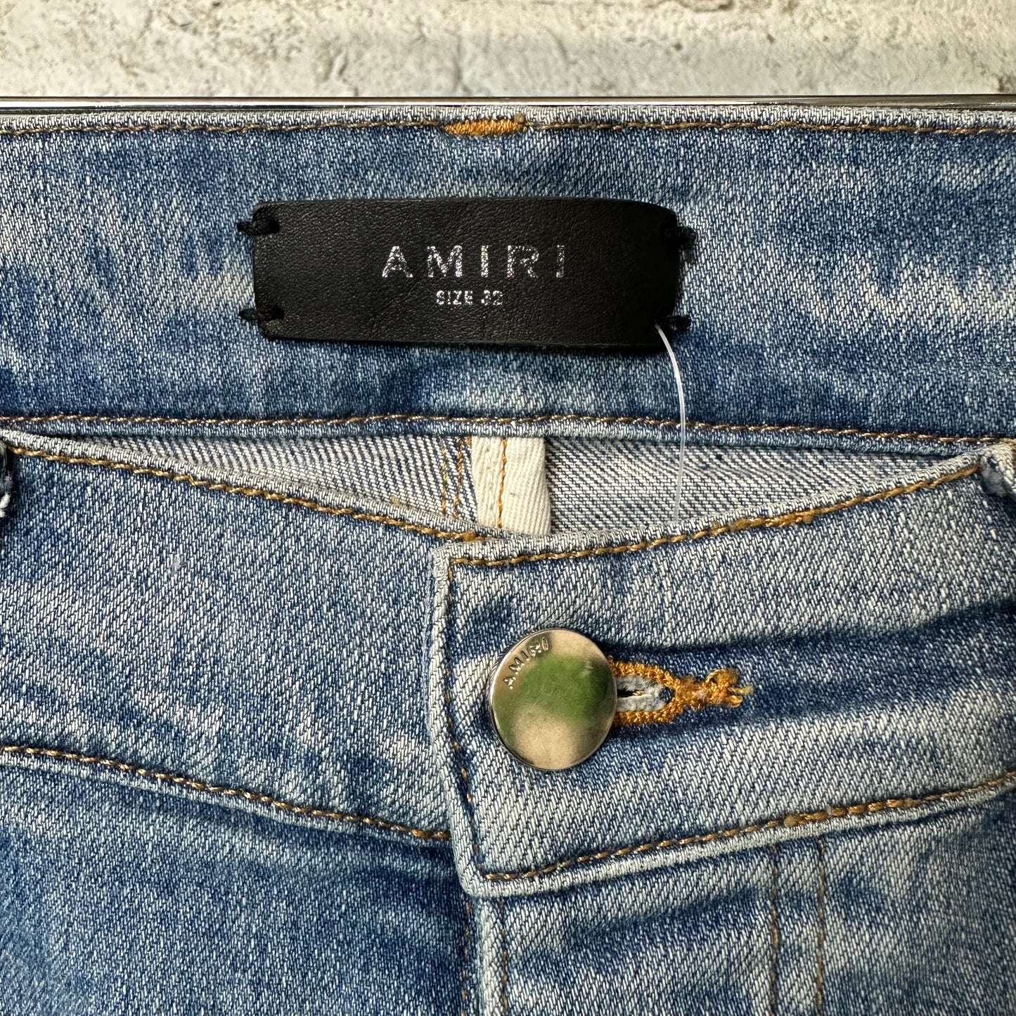 Amiri Green Camo Bones Blue Denim Jeans Sz 32