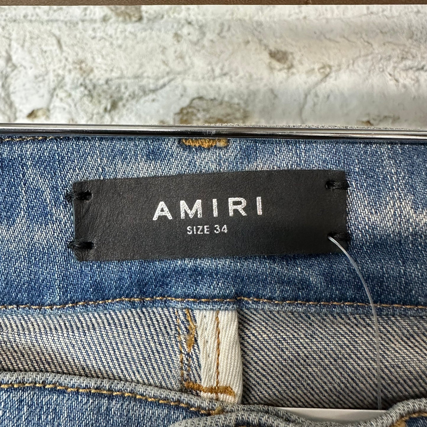 Amiri MX1 Black Leather Blue Denim Jeans Sz 34