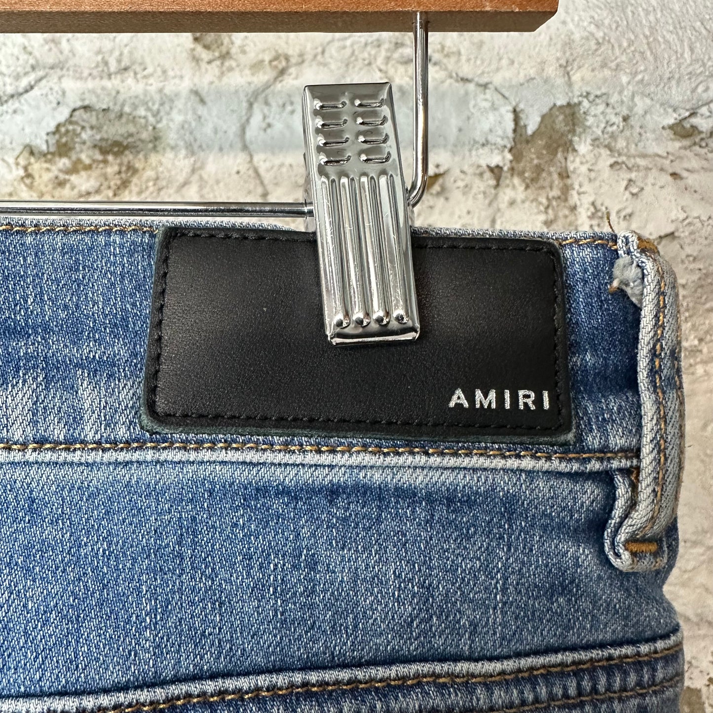 Amiri Distressed Side Spell Blue Denim Jeans Sz 32