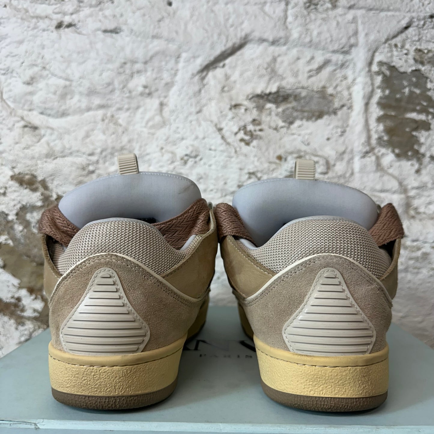 Lanvin Curb Brown Lace Tan Beige Sneaker Sz 9 (42)