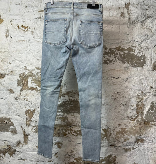Amiri MX1 Black Leather Blue Denim Jeans Sz 31