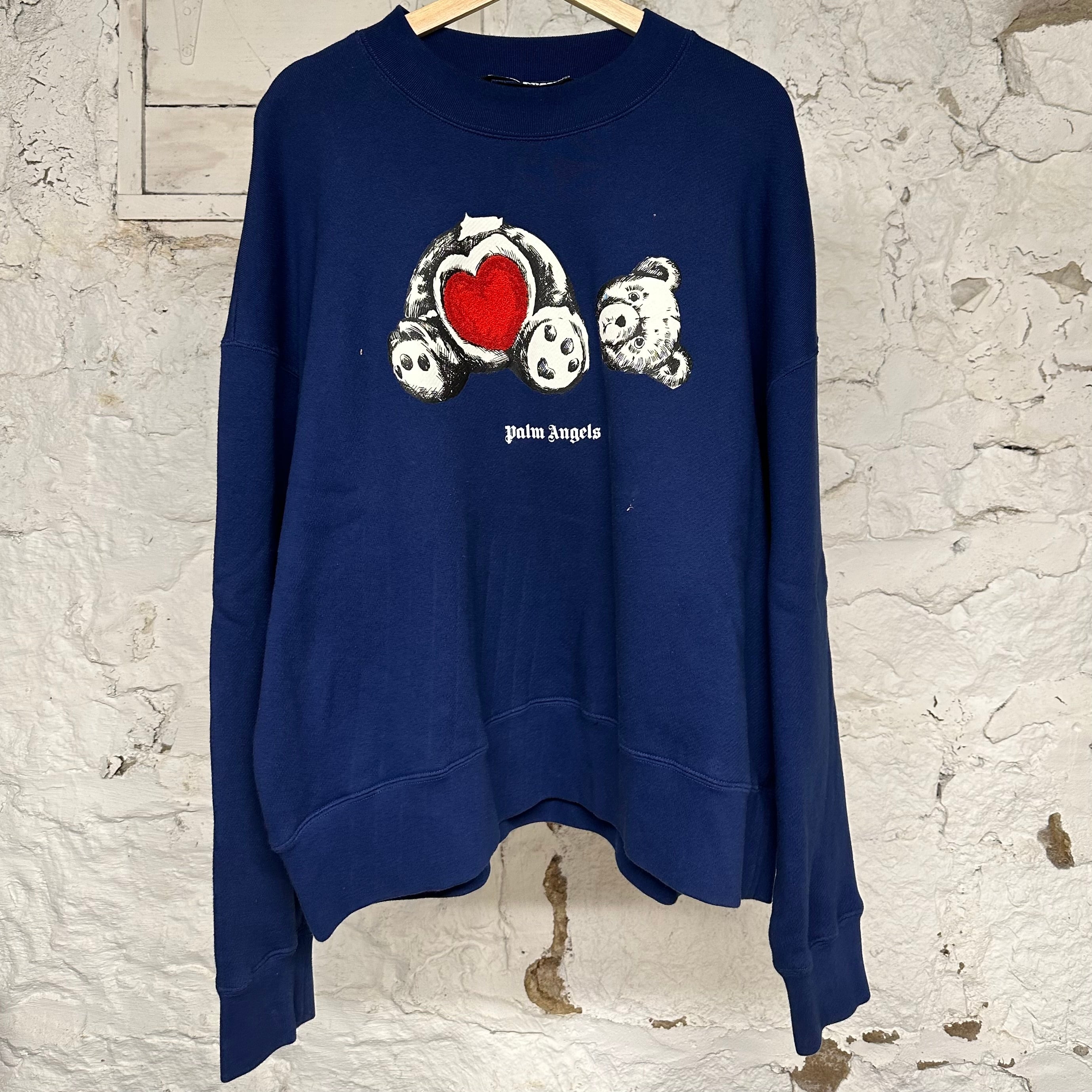 Palm Angels Teddy Bear Navy Crewneck Sz M