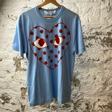 CDG Red Polka Heart T-shirt Blue Sz XL DS