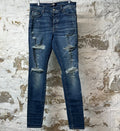 Amiri Plain Dark Blue Distressed Denim Jeans Sz 33