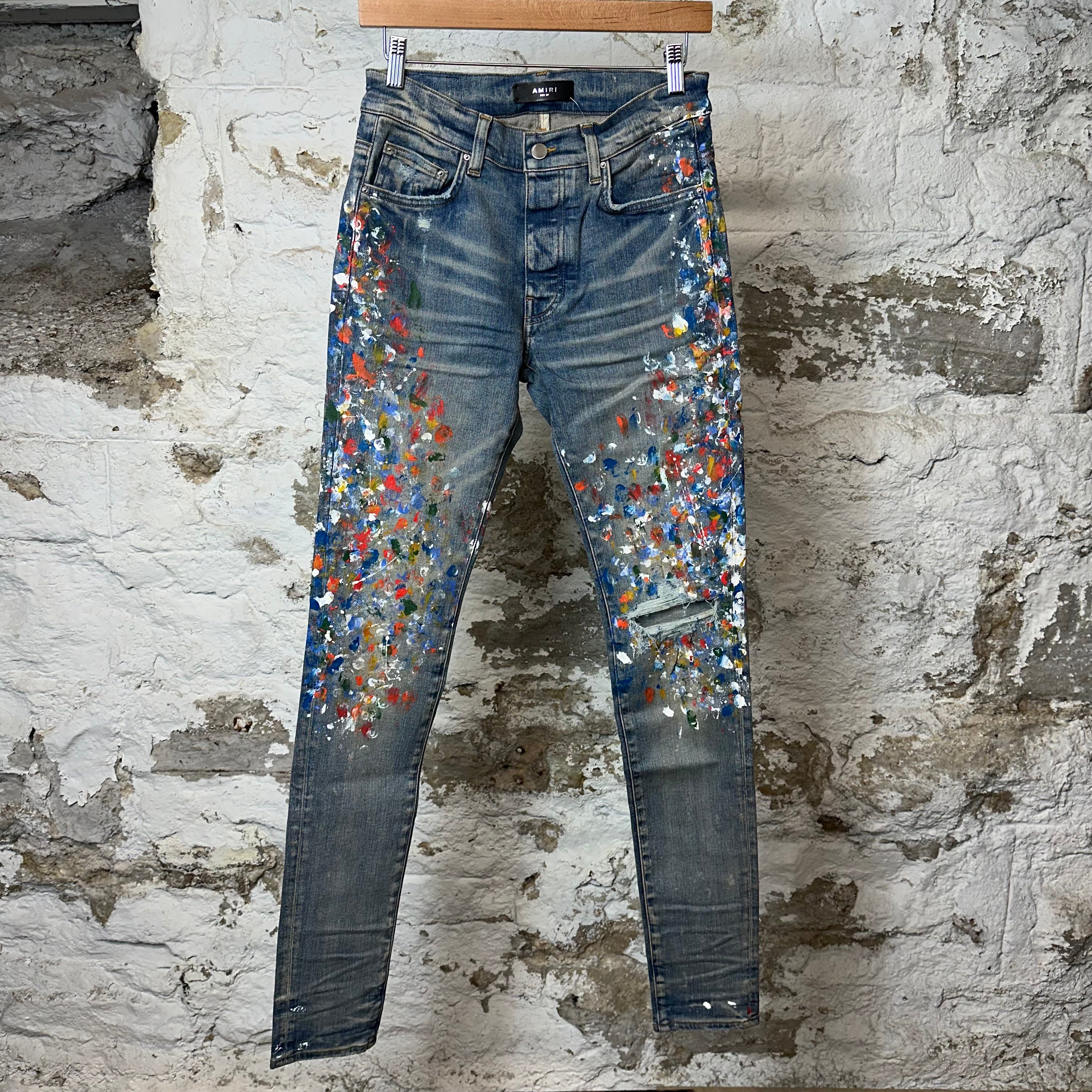 Amiri Multicolor Paint Splatter Blue Denim Jeans