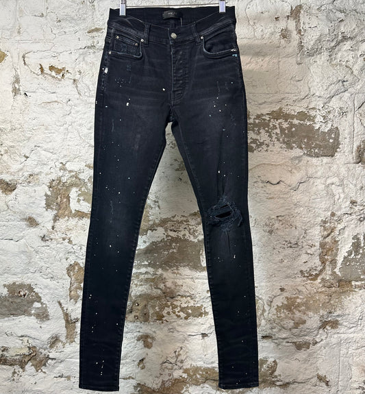 Amiri Paint Splatter Plain Black Denim Jeans Sz 28