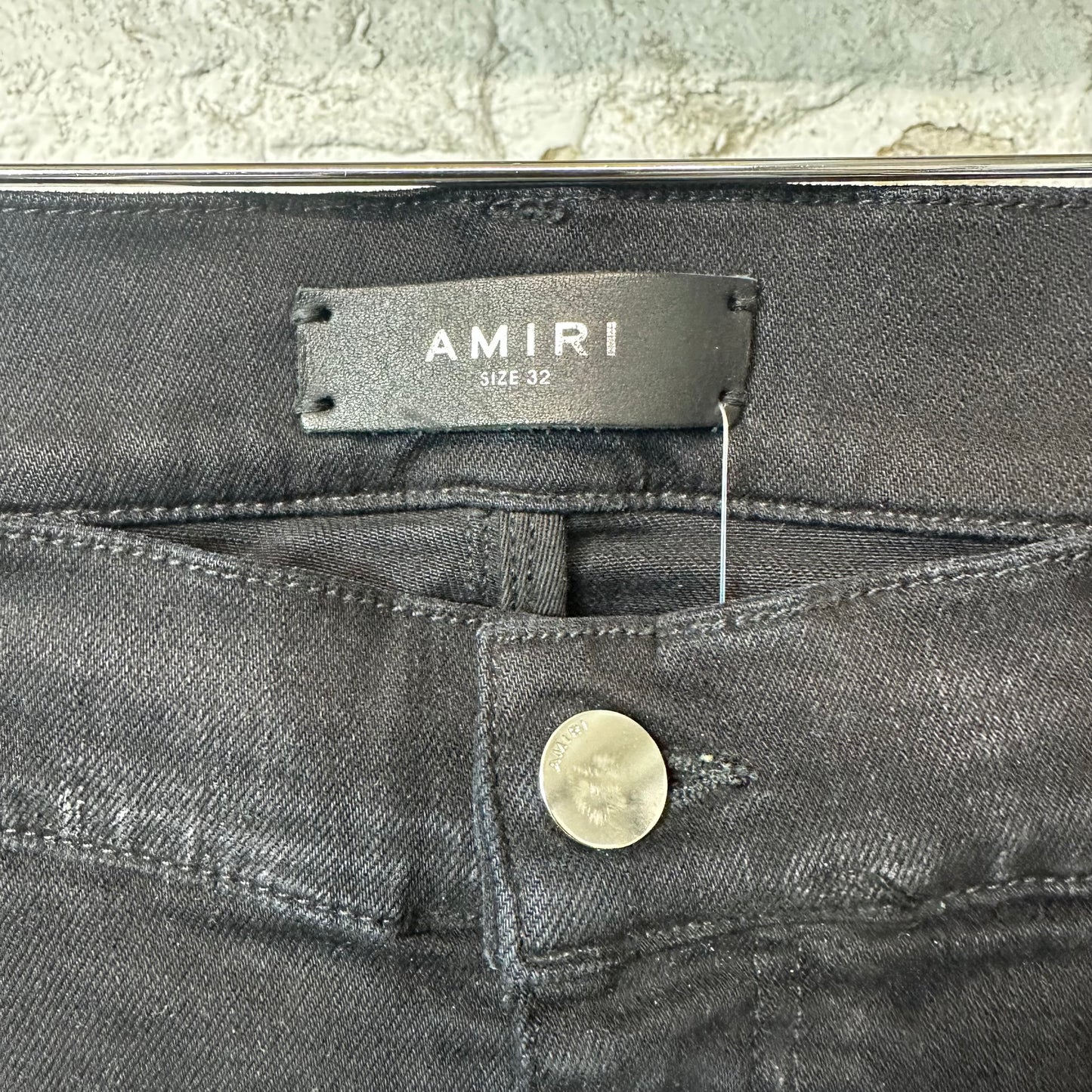 Amiri MX1 Camo Spell Patch Black Denim Jeans Sz 32