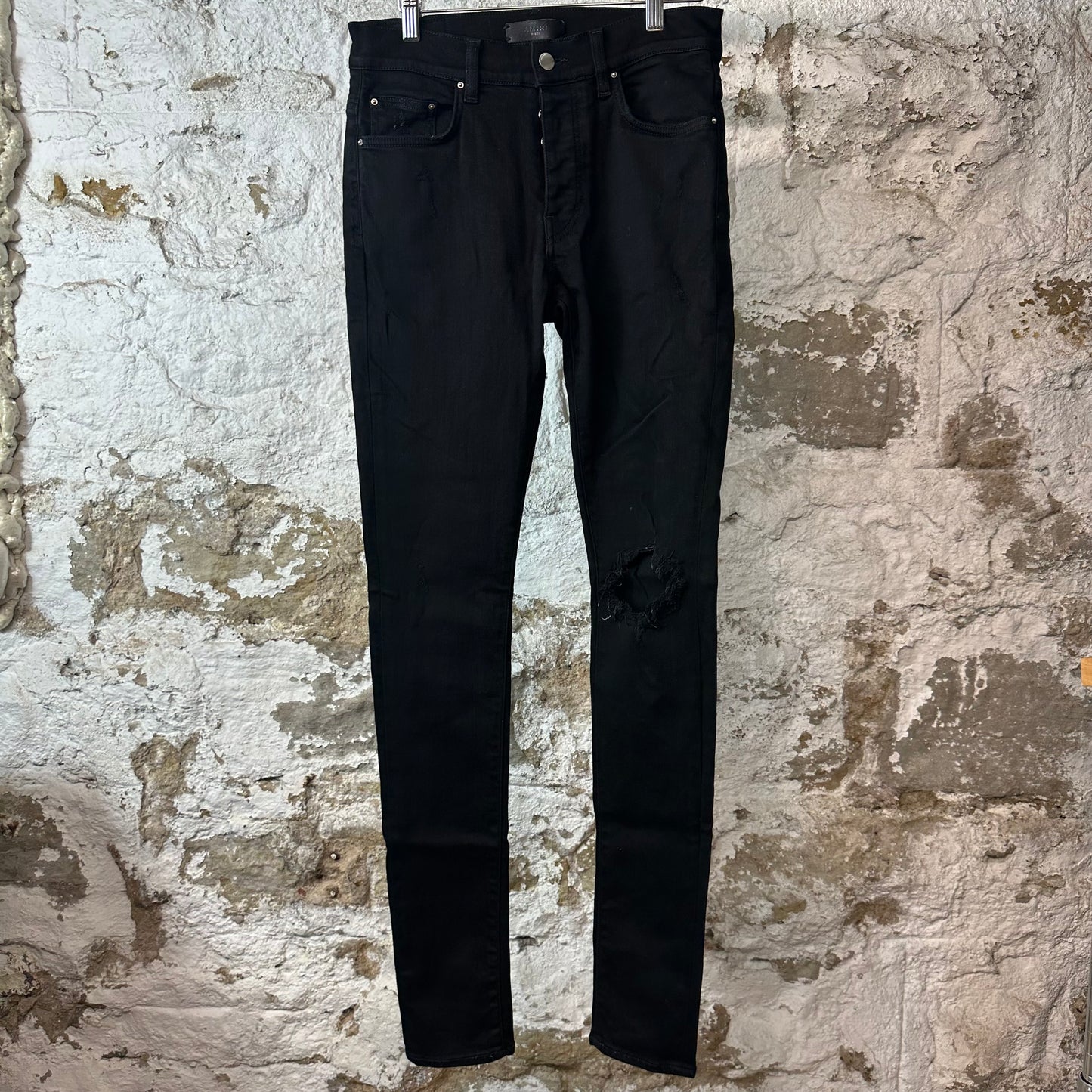 Amiri Plain Black Knee Hole Denim Jeans Sz 29