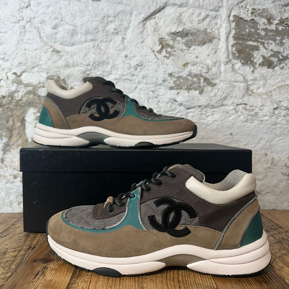 Chanel Black CC Brown Green Trainer Sneaker Sz 12 (45)
