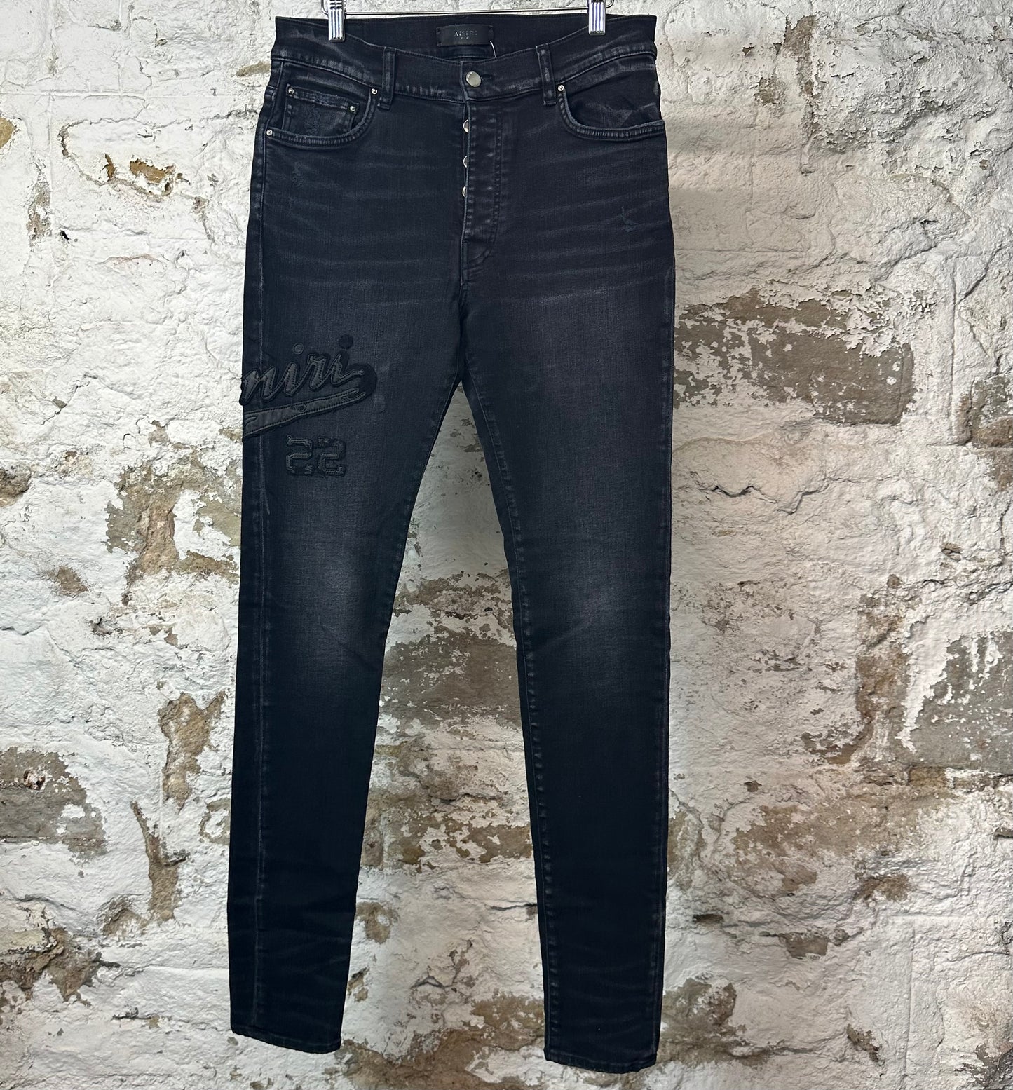 Amiri Black Varsity Patch Black Denim Jeans Sz 34