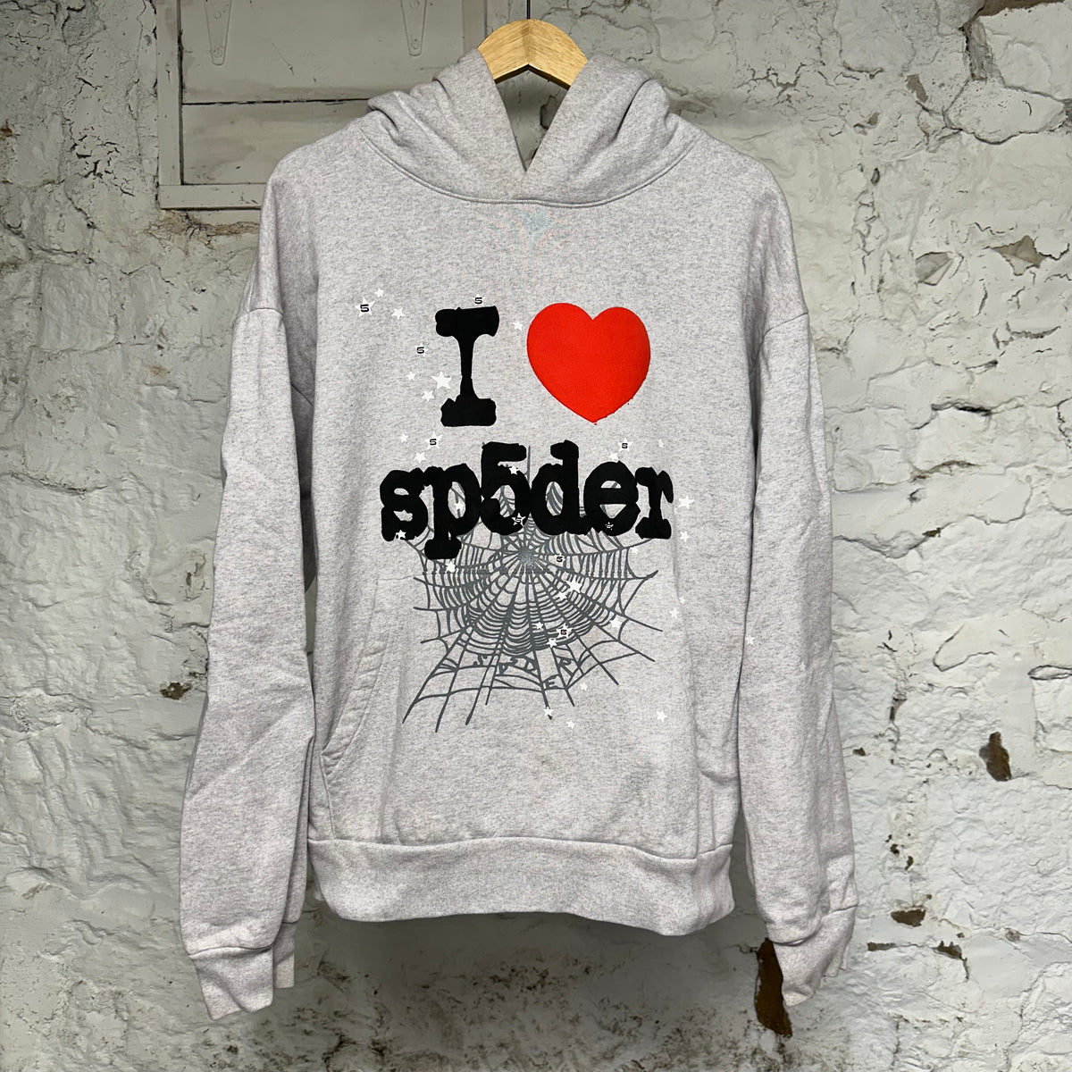 Sp5der I Love Sp5der Grey Hoodie Sz XL