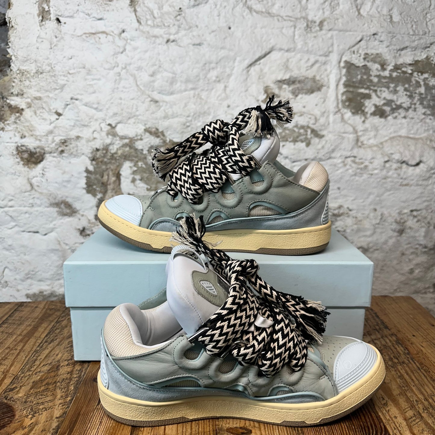 Lanvin Curb Black White Lace Green Blue Sneaker Sz 11 (44)