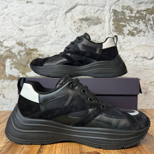 Prada Triple Black White Tab Platform Sneaker Sz 10