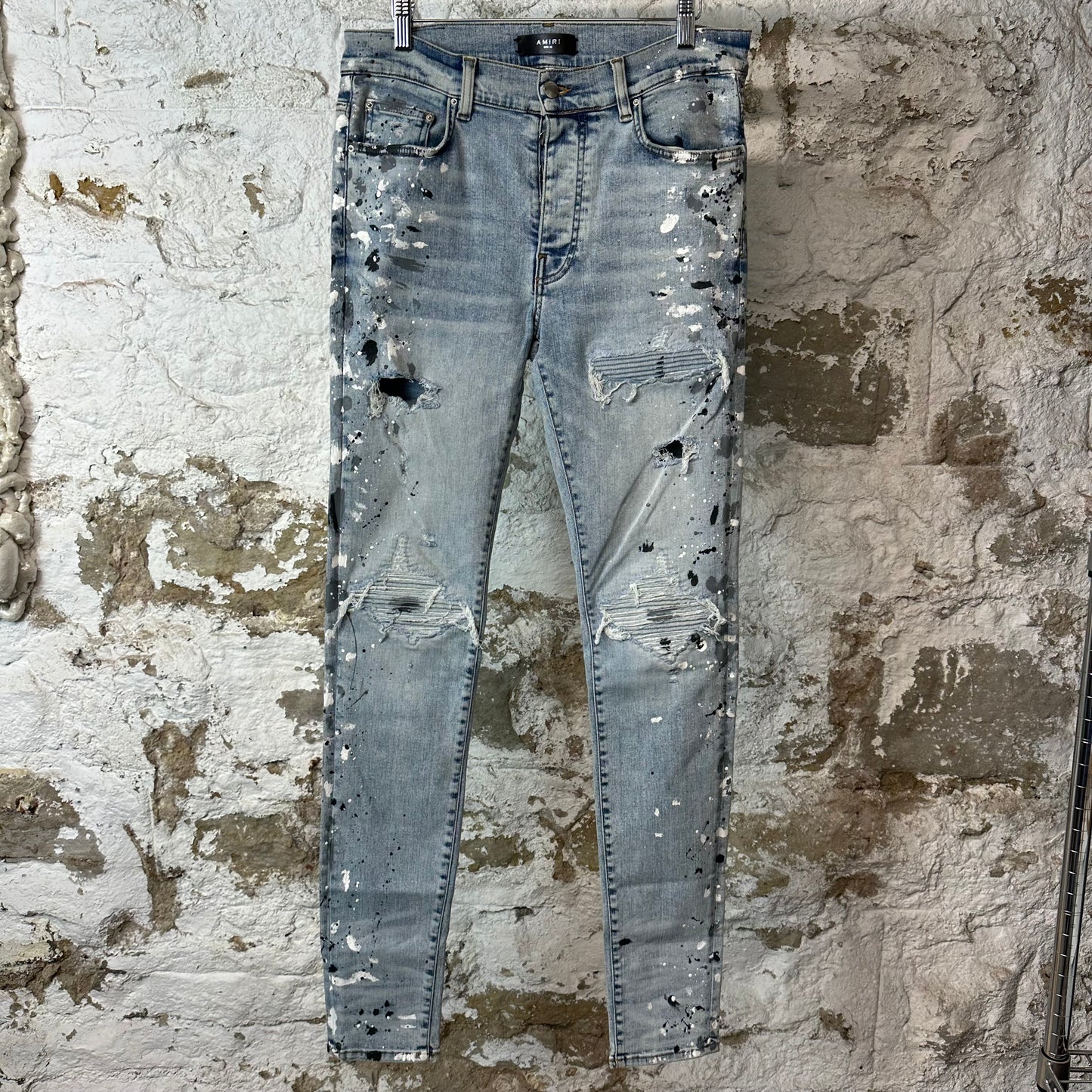Amiri MX1 Denim Paint Splatter Blue Denim Jeans Sz 32