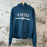 Amiri White Bar Logo Hoodie Blue Sz S