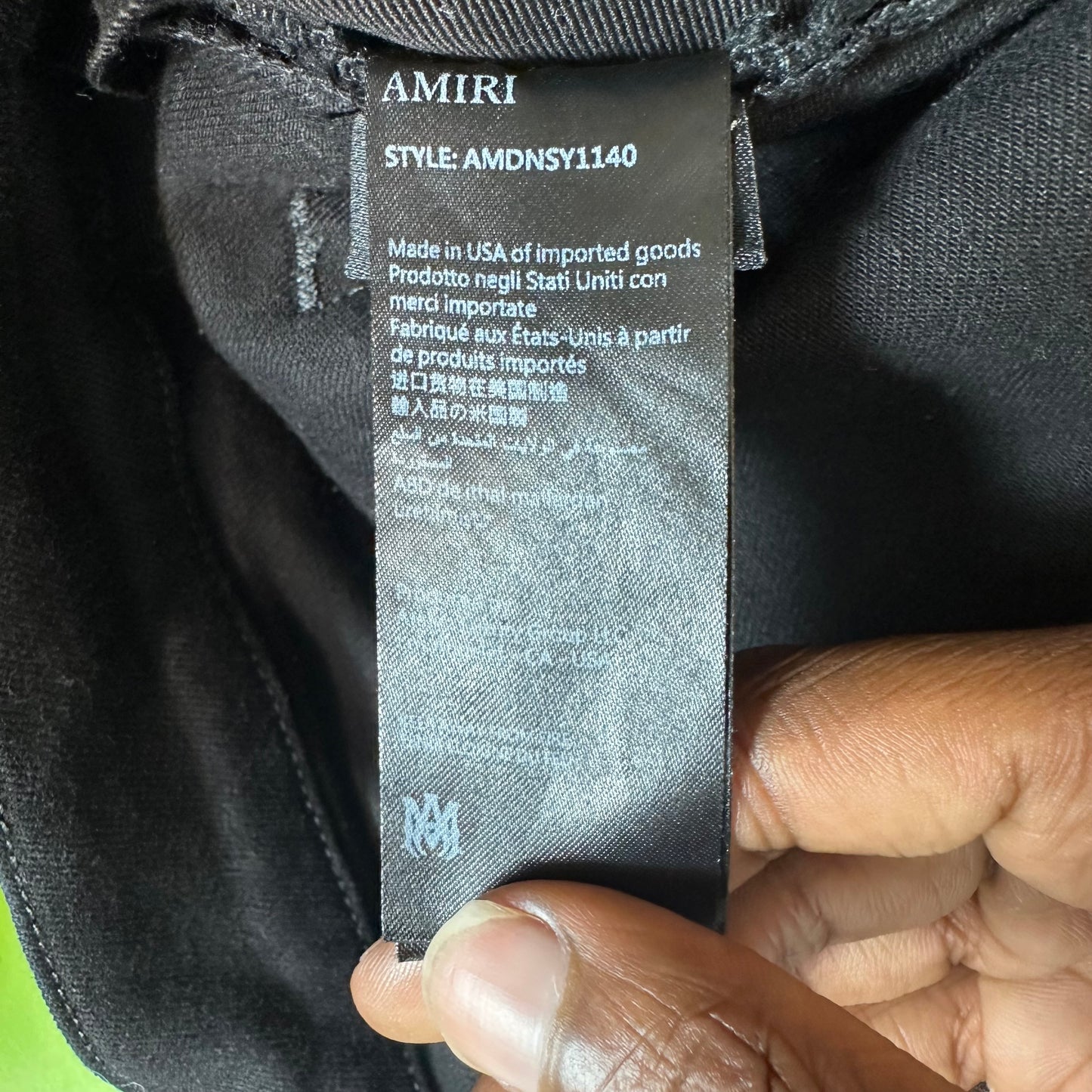 Amiri Stagger Logo Black Waxed Denim Jeans Sz 34