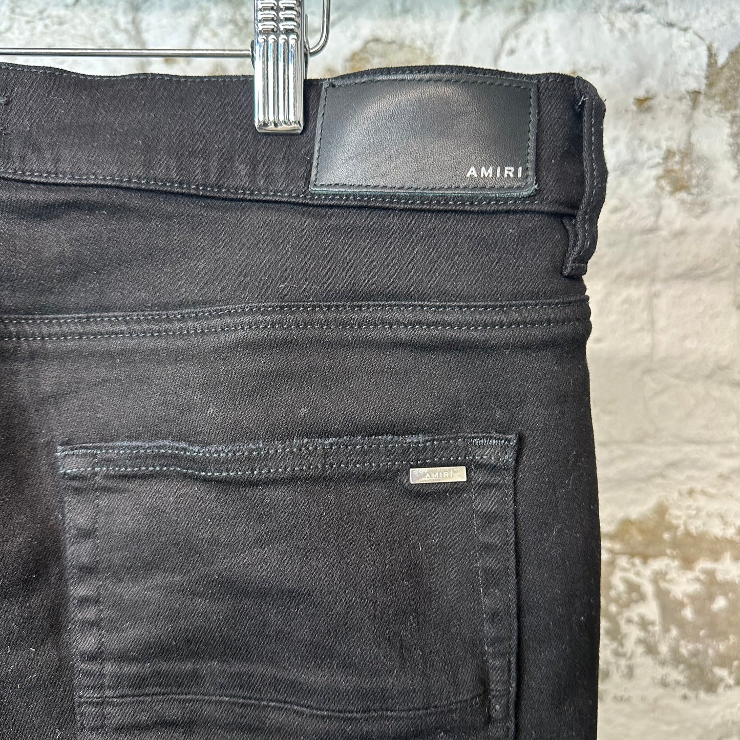 Amiri MX1 Black Leather Black Denim Jeans Sz 38
