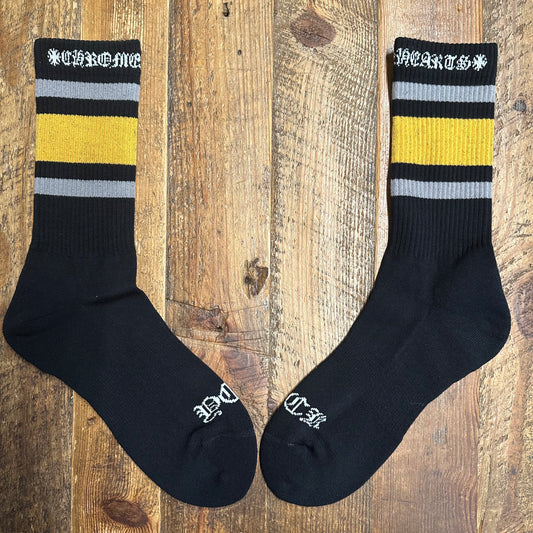 Chrome Hearts Yellow Grey Stripe Black Socks DS