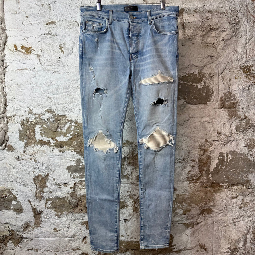 Amiri MX1 Cream Suede Blue Denim Jeans Sz 33