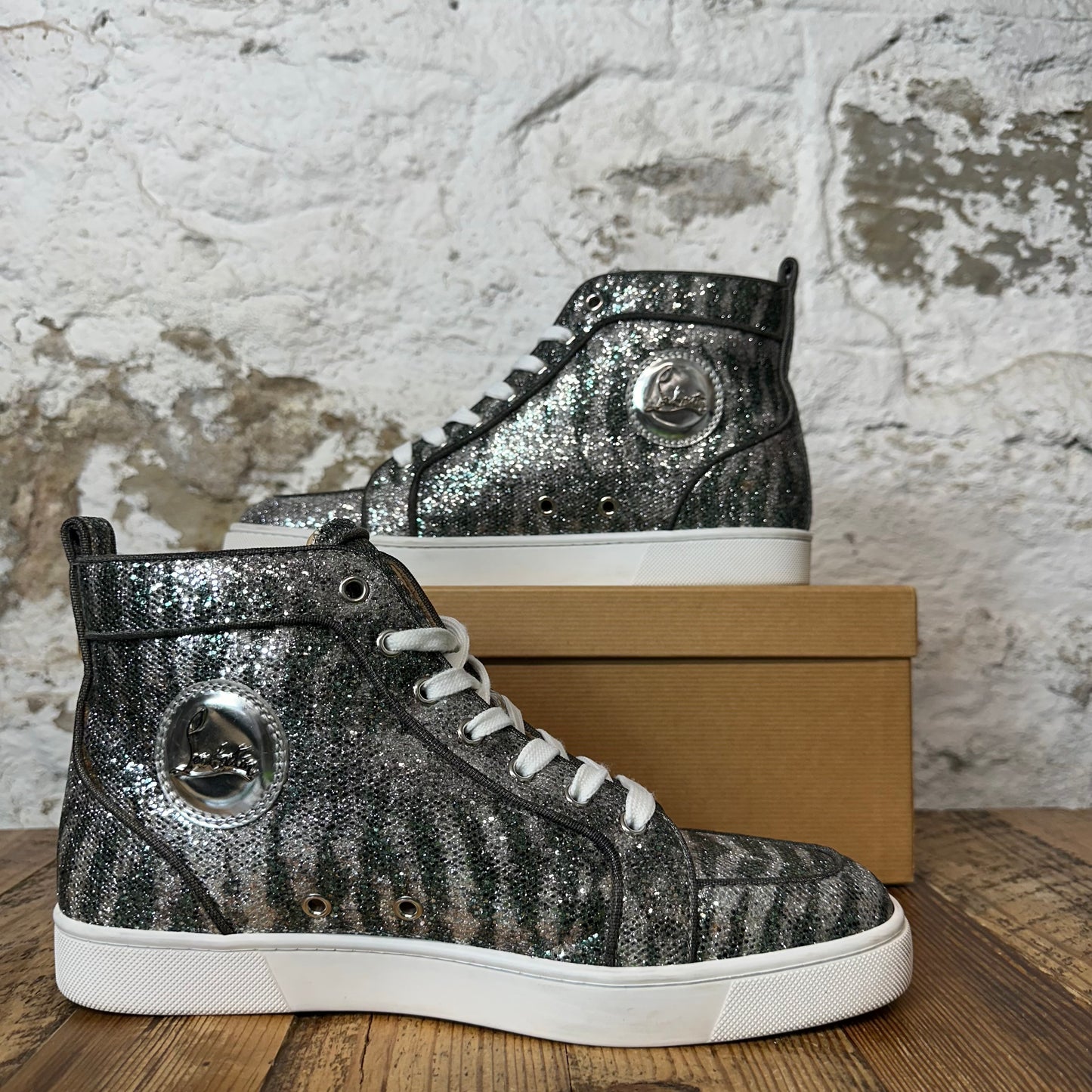 Christian Louboutin High Green Silver Sparkle Sneaker Sz 8.5 (41.5)