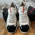 Prada Americas Cup Black Patent White Sneaker Sz 8.5