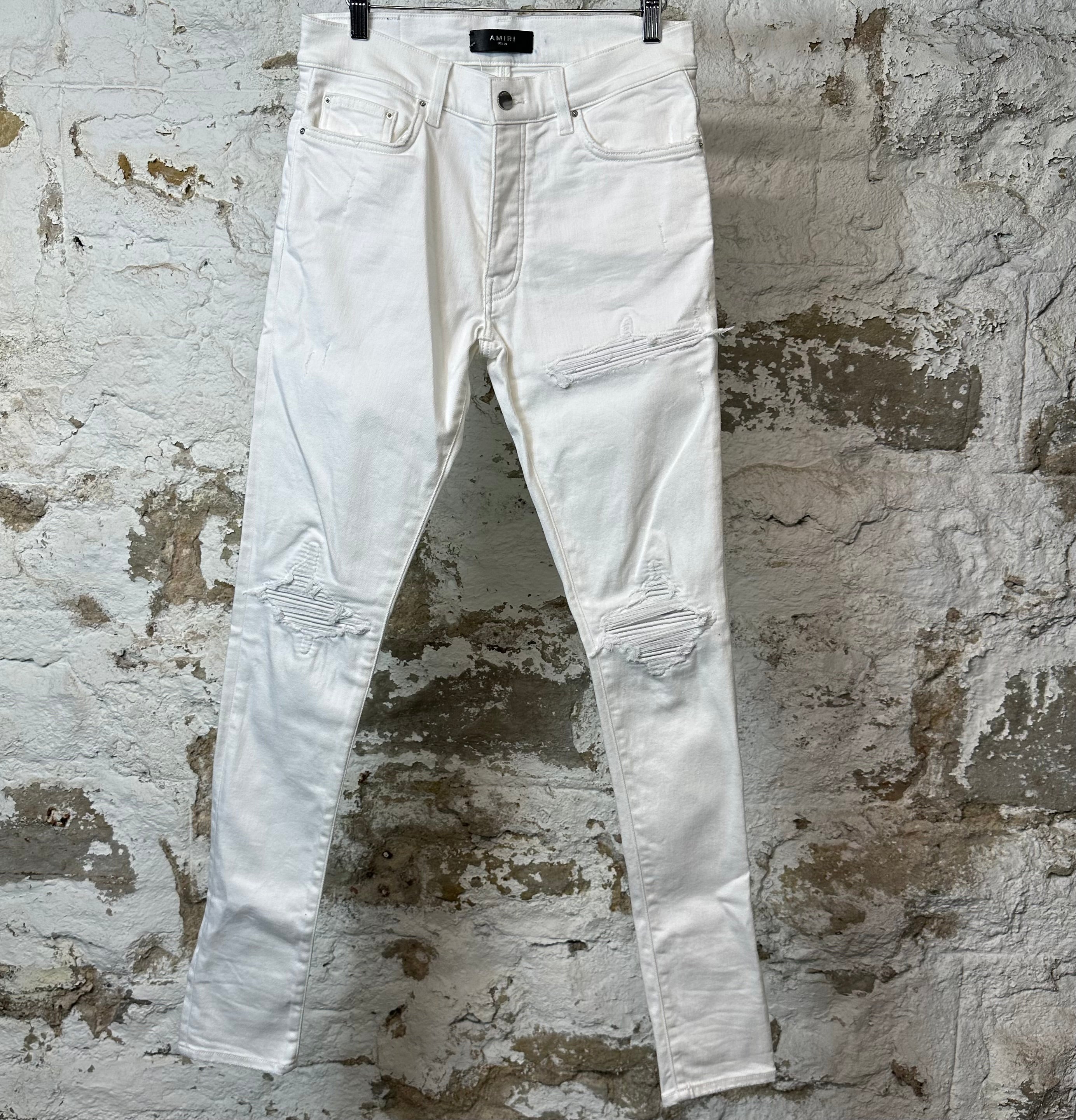 Amiri MX1 White Leather White Denim Jeans Sz 30