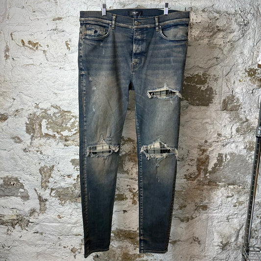 Amiri MX1 Plaid Dirty Blue Denim Jeans Sz 38