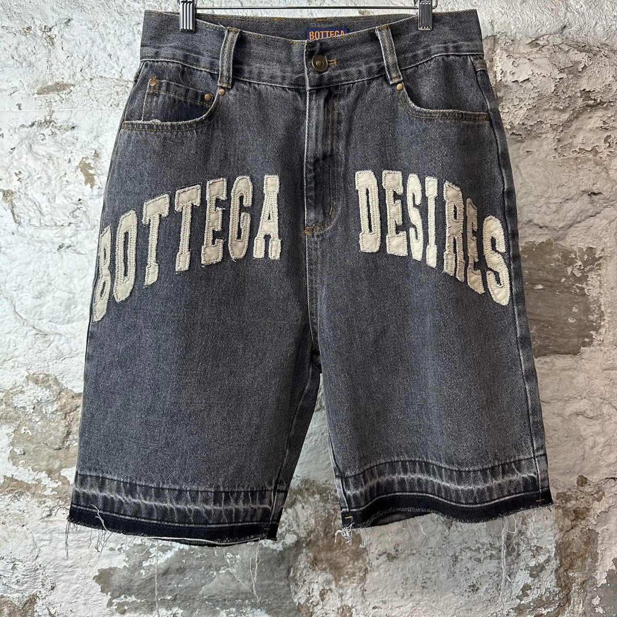 Bottega Desires Spellout Grey Jean Shorts Sz 32