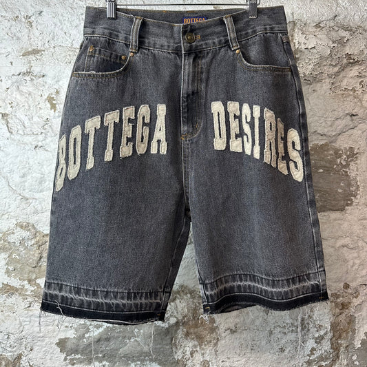 Bottega Desires Spellout Grey Jean Shorts Sz 32
