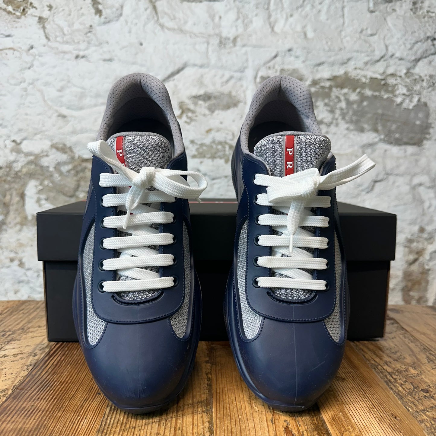 Prada Americas Cup Navy Rubber Grey Sneaker Sz 10 (43)