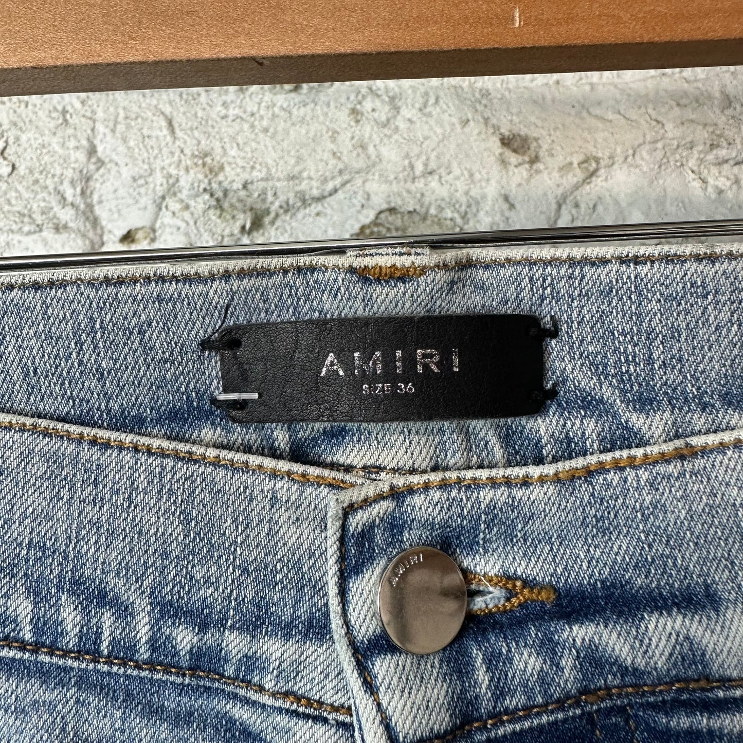 Amiri MX1 Crystal Patch Washed Blue Denim Jeans Sz 36
