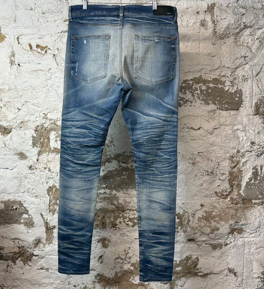 Amiri Plain Blue Honeycomb Denim Jeans Sz 36