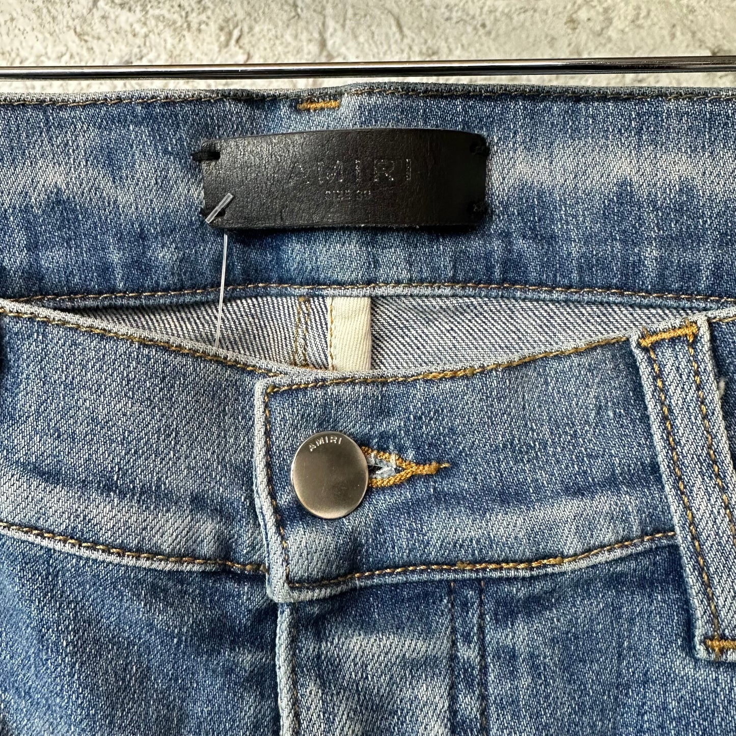 Amiri MX2 Yellow Brown Patch Blue Denim Jeans Sz 30