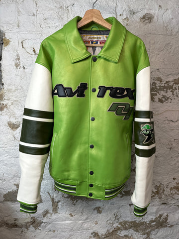 Avirex Green White Black Leather Jacket Sz XXL