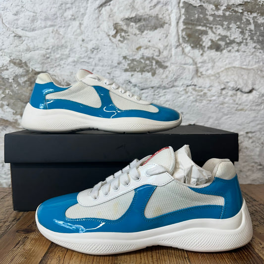 Prada Americas Cup Teal Blue Patent White Sneaker Sz 6
