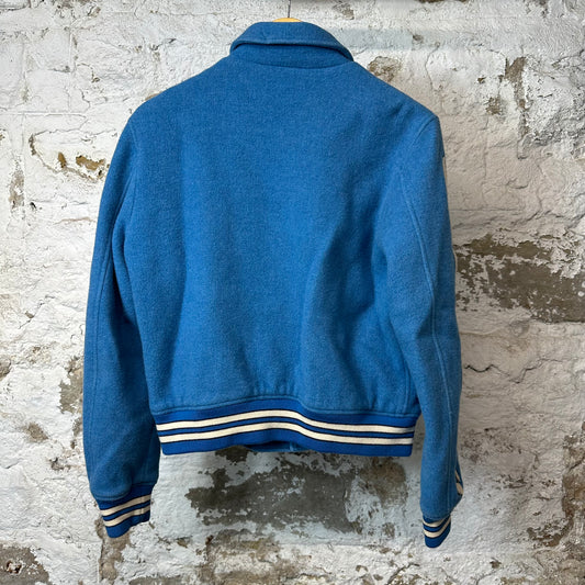 Amiri Cream Bone Blue Wool Varsity Jacket Sz M
